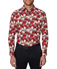 Men's Slim Fit Non-Iron Floral-Print Performance Stretch Dress Shirt