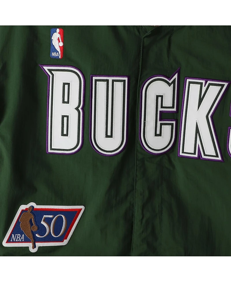 Men's Mitchell & Ness Hunter Green Milwaukee Bucks Hardwood Classics Authentic Warm-Up Full-Snap Jacket