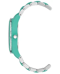 Anne Klein Women's Silver-Tone and Pastel Green Solar Ocean Work Plastic Bracelet Watch, 38.5mm