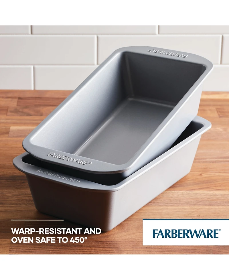 Farberware GoldenBake Bakeware Nonstick Loaf Pan Set, 2-Piece, Gray