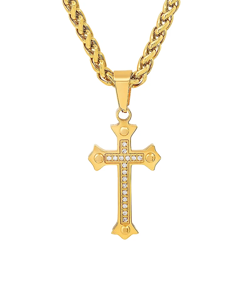 Steeltime Men's 18k Gold Plated Stainless Steel and Simulated Diamonds Cross Pendant