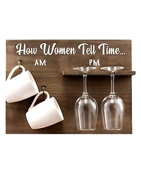 How Woman Tell Time Wall Mounted Wine Rack with Wine Glasses and Coffee Mugs, Set of 5
