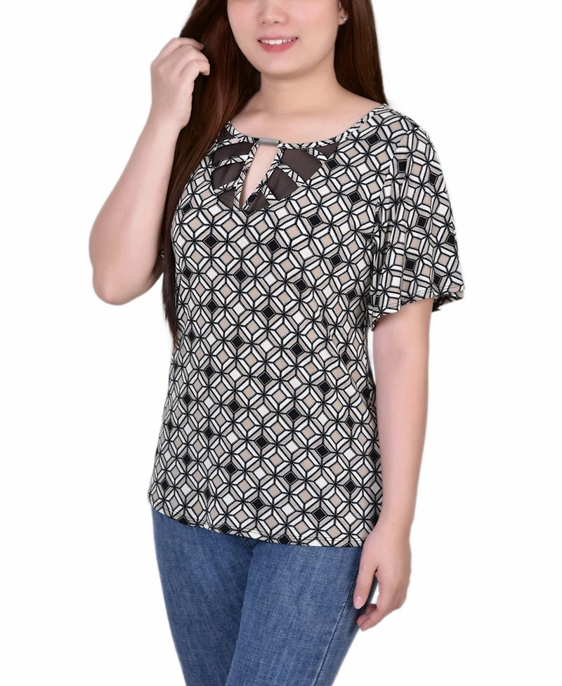 Women's Mesh Flutter Sleeve Knit Top