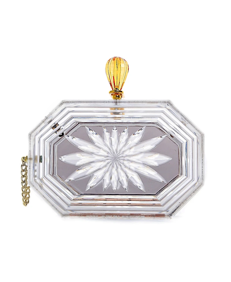Women's Perfume Bottle Clear Flower Cut Acrylic Box Clutch