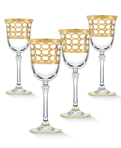 Lorren Home Trends 4 Piece Infinity Gold Ring Wine Goblet Set