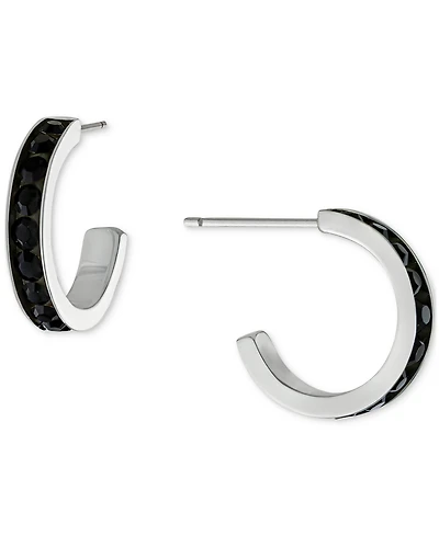 Multicolor Crystal Pave Small Hoop Earrings Sterling Silver, 0.59"