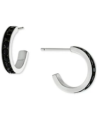 Multicolor Crystal Pave Small Hoop Earrings Sterling Silver, 0.59"