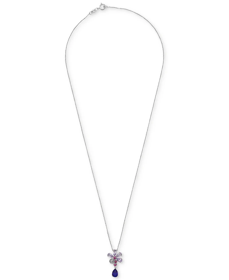 Multi-Gemstone (1-1/2 ct. t.w.) & Diamond (1/20 ct. t.w.) 18" Pendant Necklace in Sterling Silver