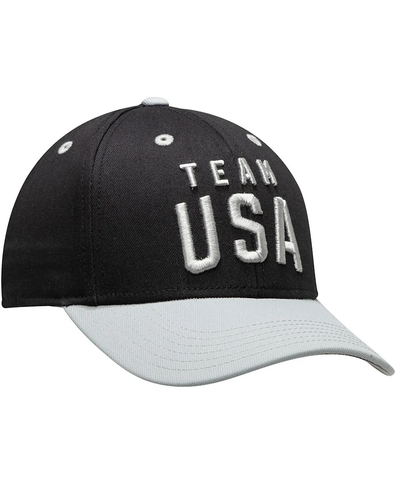 Big Boys Black and Gray Team Usa Latitude Two-Tone Structured Adjustable Snapback Hat
