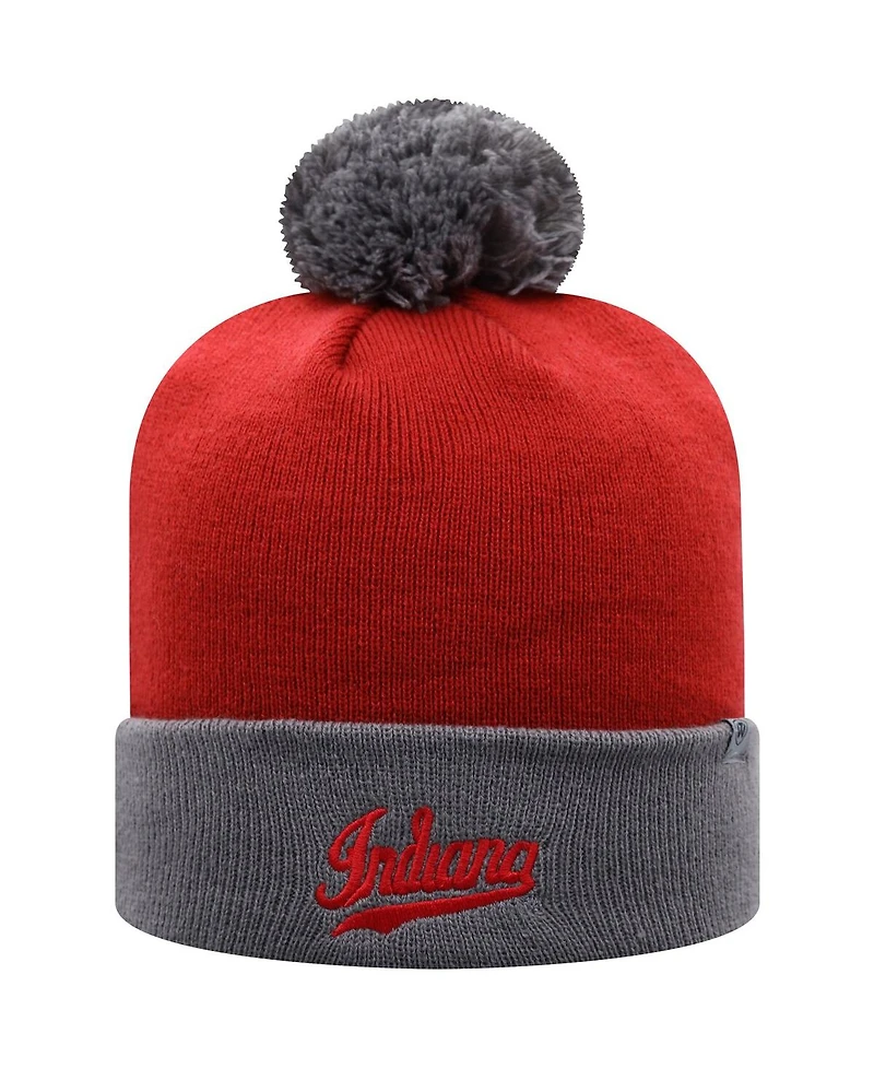 Men's Top of the World Crimson and Gray Indiana Hoosiers Core 2-Tone Cuffed Knit Hat with Pom
