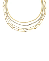 Ettika 18k Gold-Plated 3-Pc. Set Cubic Zirconia Mixed Link Necklaces
