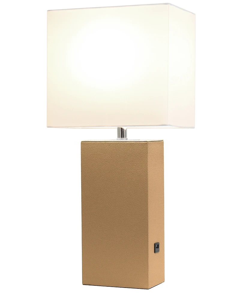 Elegant Designs Modern Leather Table Lamp with Usb