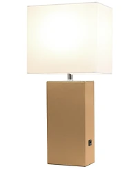 Elegant Designs Modern Leather Table Lamp with Usb