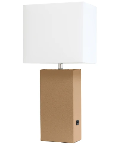 Elegant Designs Modern Leather Table Lamp with Usb