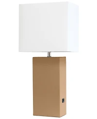 Elegant Designs Modern Leather Table Lamp with Usb