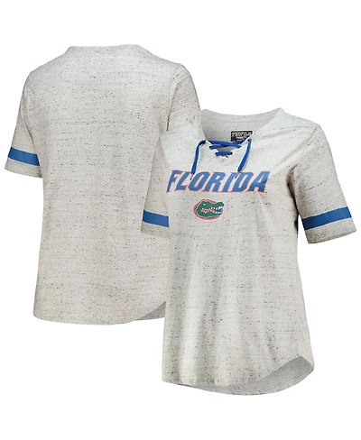Women's Heathered Gray Florida Gators Plus Size Lace-Up V-Neck T-shirt