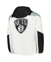Men's Starter White Brooklyn Nets Striker Crinkle Half-Zip Hoodie Jacket
