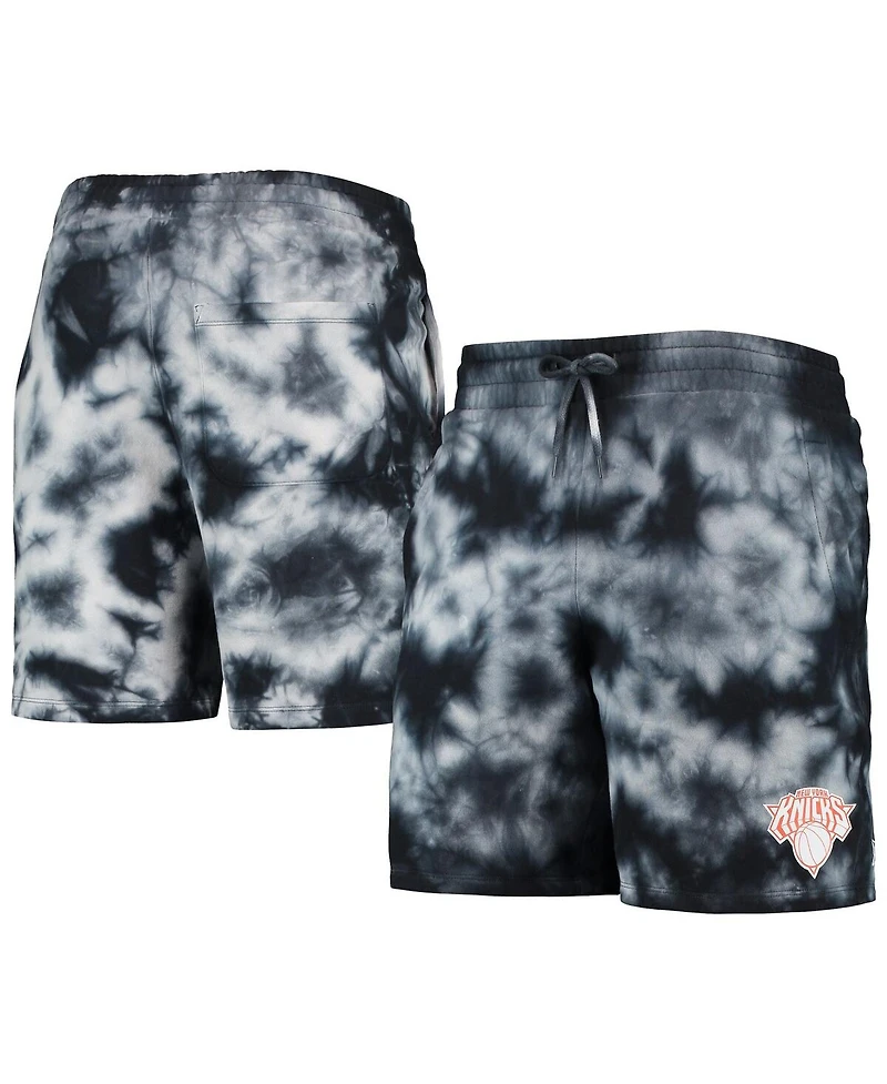 Men's New Era Black York Knicks Fleece Tie-Dye Shorts