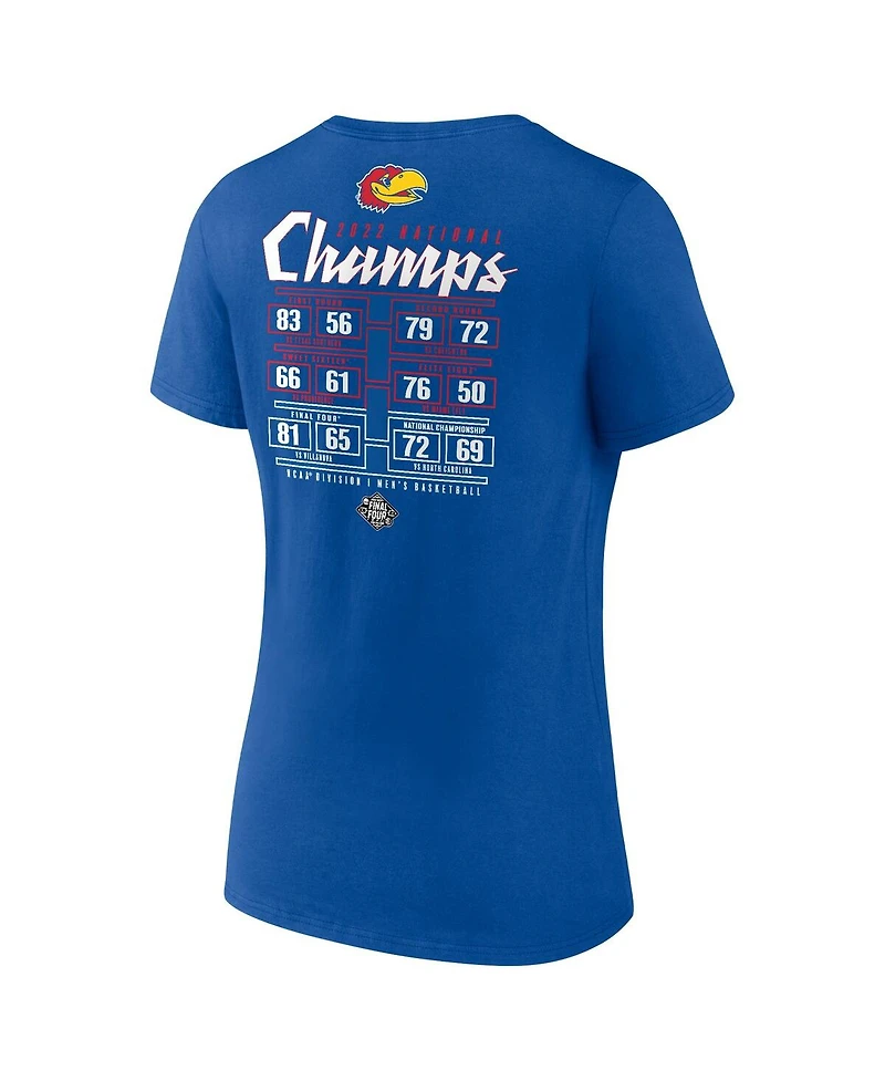 Women's Fanatics Royal Kansas Jayhawks 2022 Ncaa Men's Basketball National Champions Poster Schedule V-Neck T-shirt