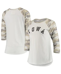 Women's White and Camo Iowa Hawkeyes Boyfriend Baseball Raglan 3/4-Sleeve T-shirt