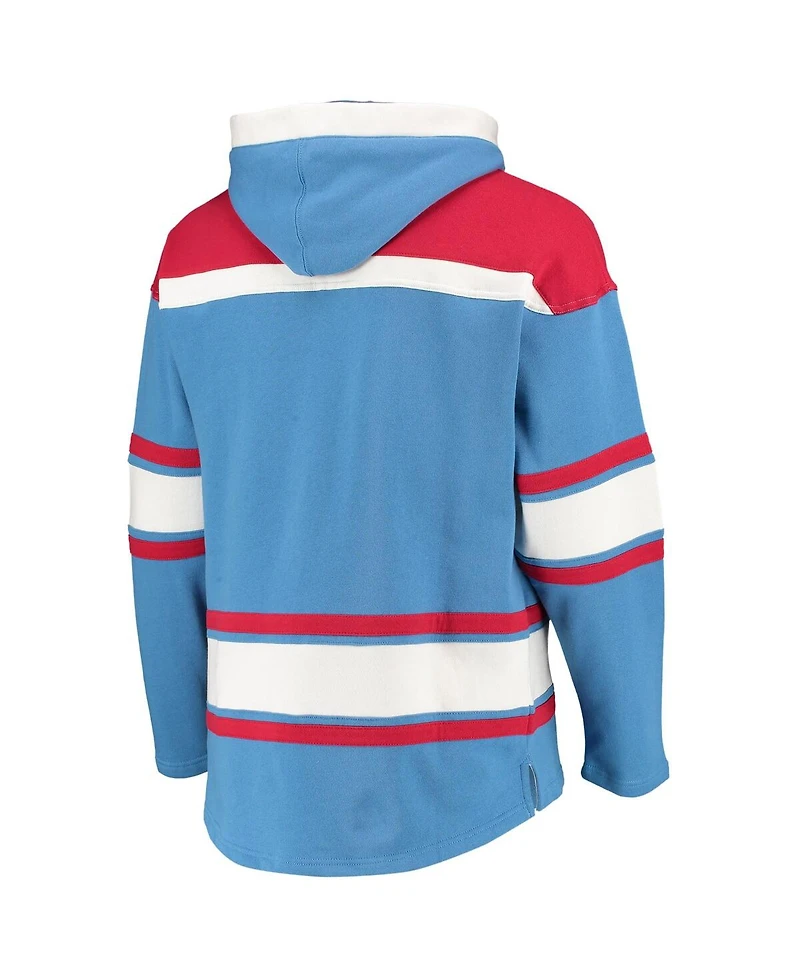 Men's '47 Powder Blue, Red Houston Oilers Lacer V-Neck Pullover Hoodie