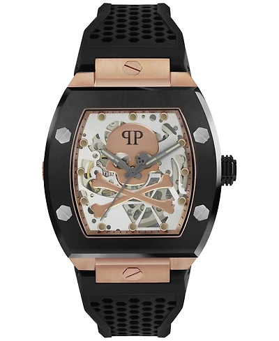 Philipp Plein Men's Automatic The $keleton Black Silicone Strap Watch 44mm