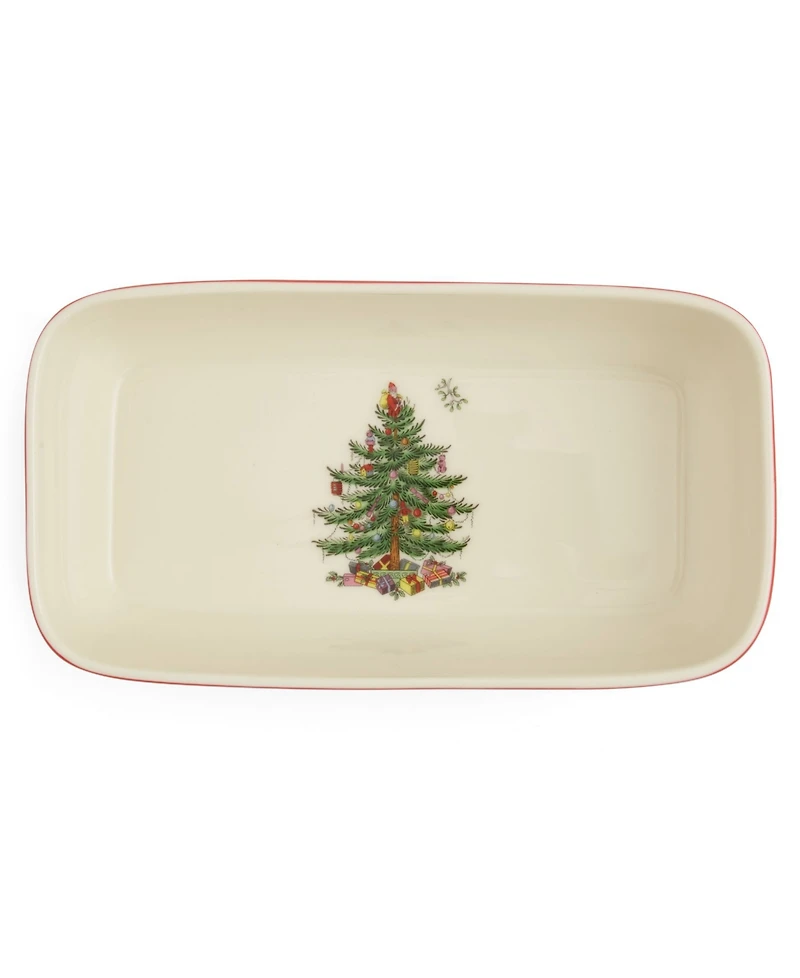 Spode Christmas Tree Tartan Rectangular Server with Slotted Spoon
