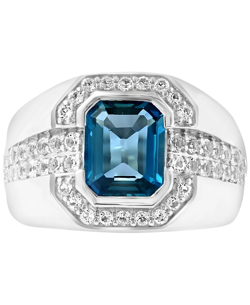 Effy Men's London Blue Topaz (4-3/8 ct. t.w.) & White Topaz (1/2 ct. t.w.) Ring in Sterling Silver