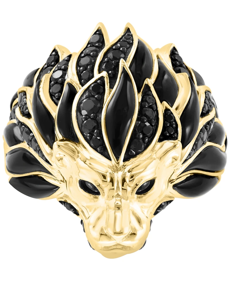 Effy Men's Black Spinel & Enamel Lion Ring in 14k Gold-Plated Sterling Silver