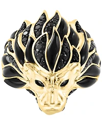 Effy Men's Black Spinel & Enamel Lion Ring in 14k Gold-Plated Sterling Silver