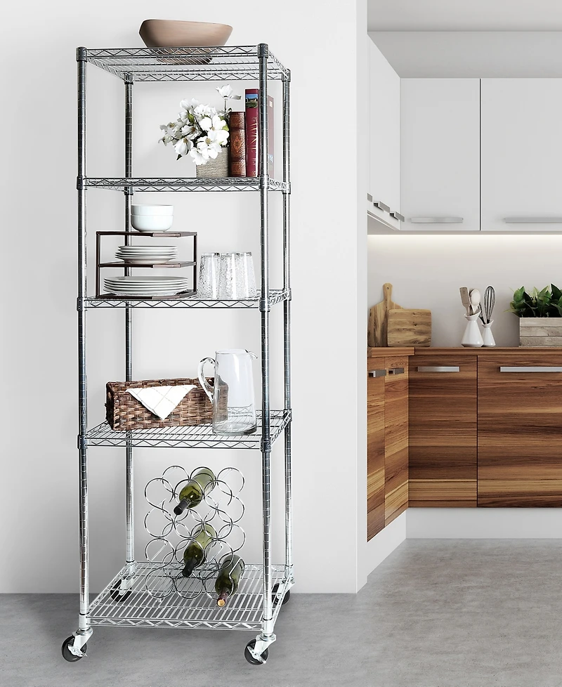 Seville Classics UltraDurable Commercial-Grade 5-Tier Nsf-Certified Steel Wire Wheeled Shelving
