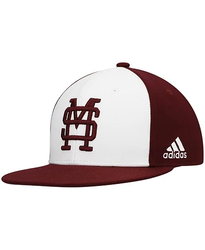 Men's adidas White and Maroon Mississippi State Bulldogs Team On-Field Baseball Fitted Hat