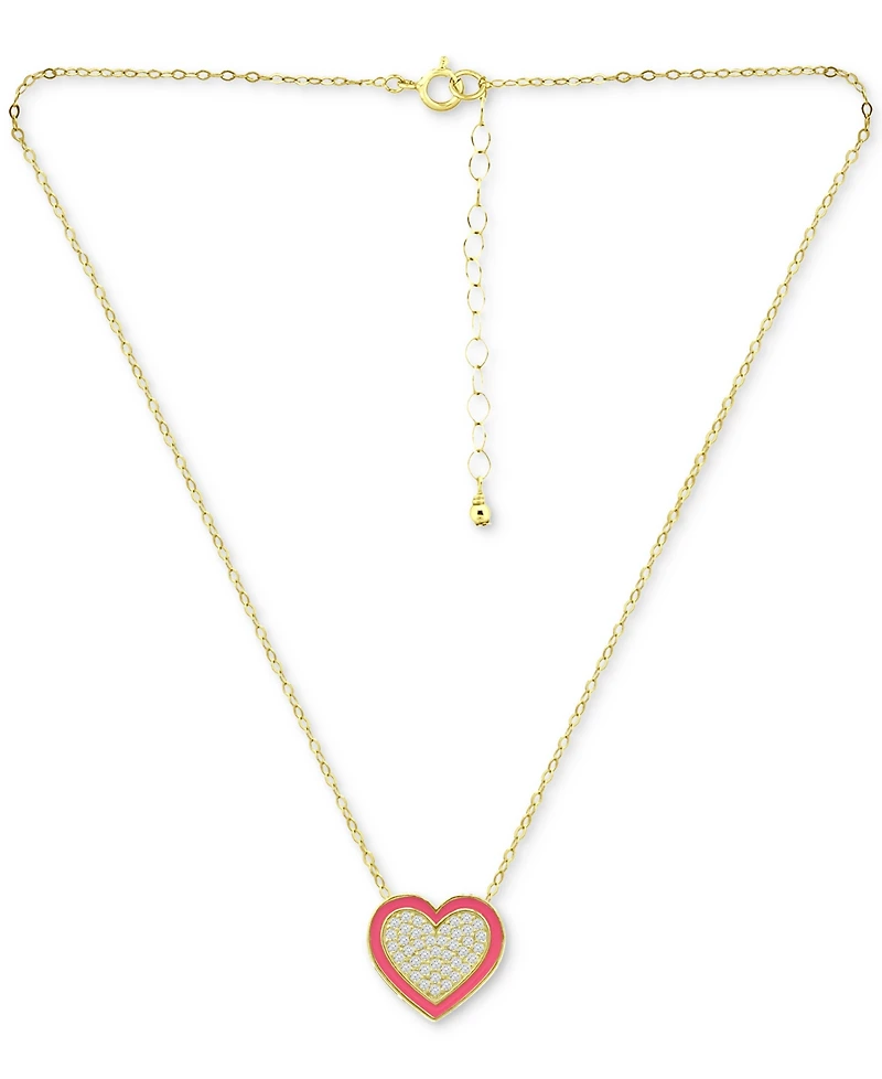 Giani Bernini Cubic Zirconia & Enamel Heart Pendant Necklace, 16" + 2" extender, Created for Macy's