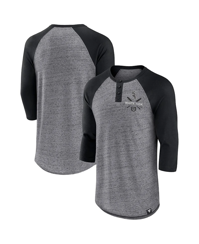 Men's Fanatics Heathered Gray, Black Chicago White Sox Iconic Above Heat Speckled Raglan Henley 3/4 Sleeve T-shirt