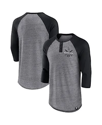 Men's Fanatics Heathered Gray, Black Chicago White Sox Iconic Above Heat Speckled Raglan Henley 3/4 Sleeve T-shirt