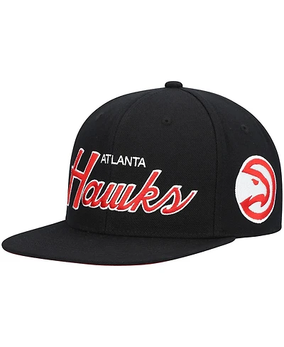 Men's Mitchell & Ness Black Atlanta Hawks Hardwood Classics Script 2.0 Snapback Hat