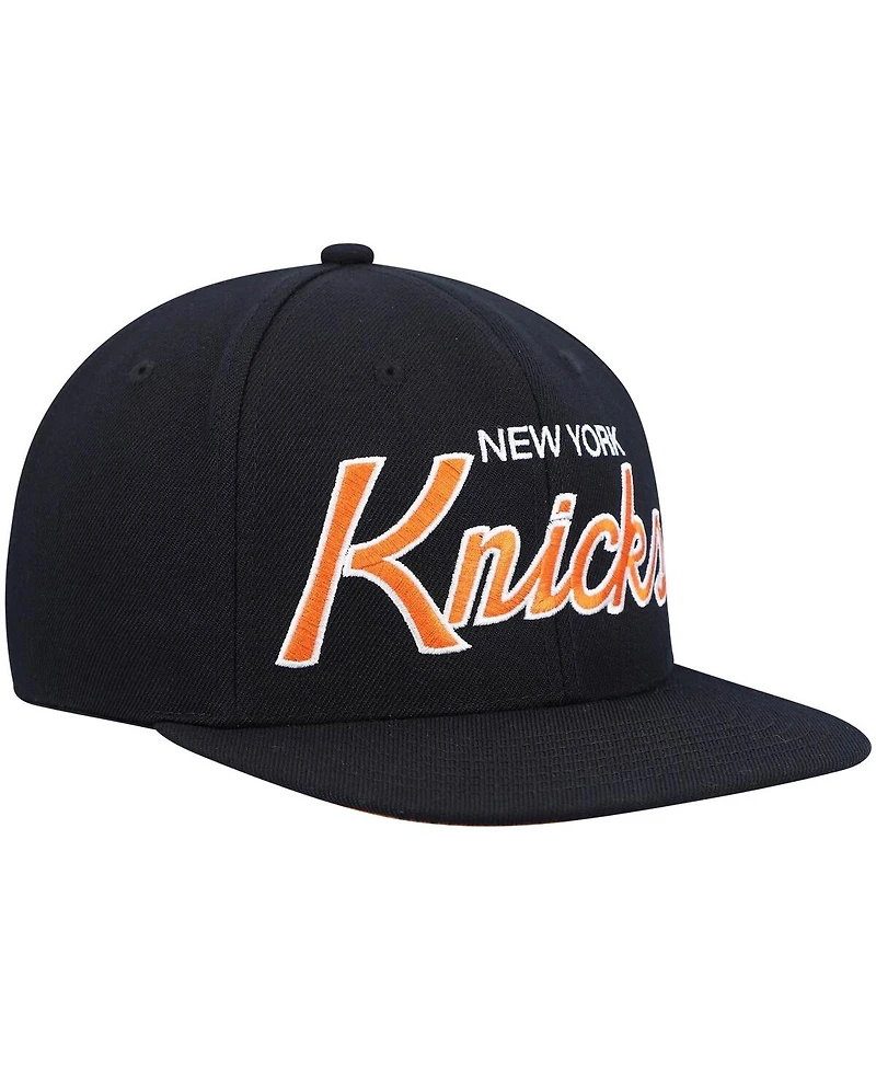 Men's Mitchell & Ness Black New York Knicks Hardwood Classics Script 2.0 Snapback Hat