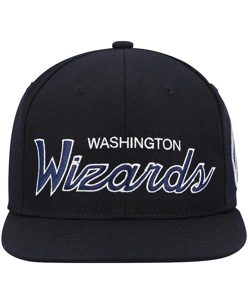 Men's Mitchell & Ness Black Washington Wizards Hardwood Classics Script 2.0 Snapback Hat