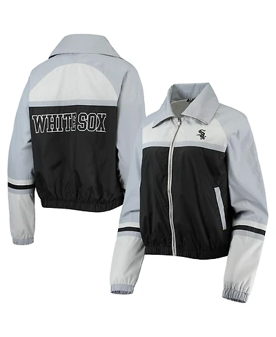 Women's The Wild Collective Black Chicago White Sox Colorblock Track Raglan Full-Zip Jacket