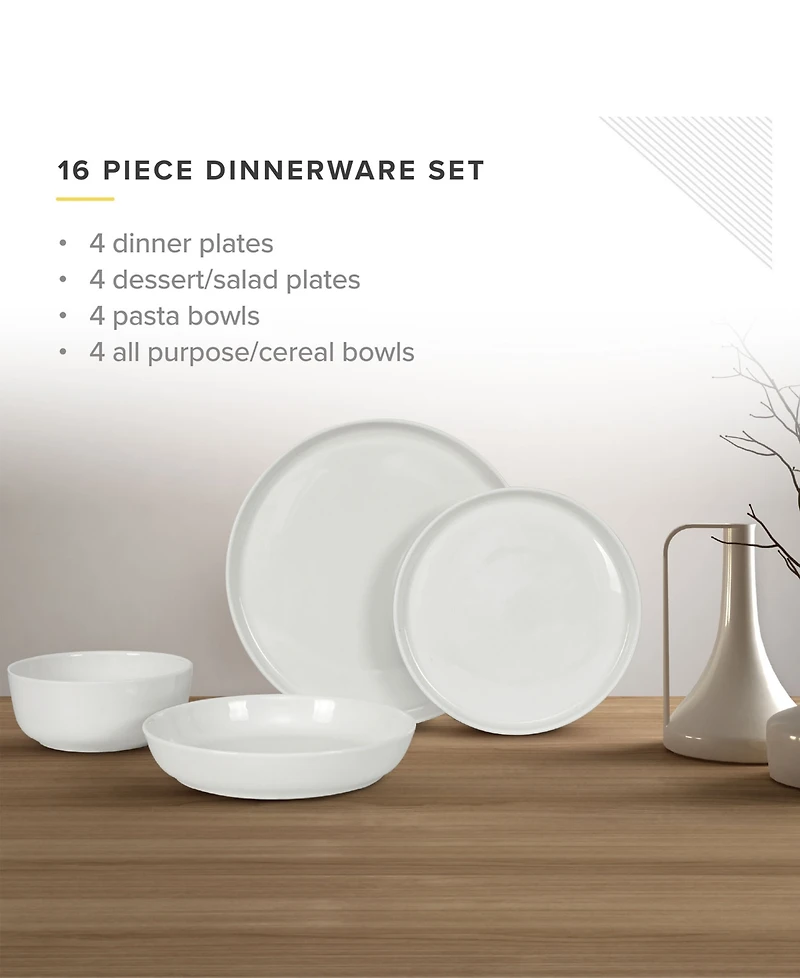 Table 12 Natural White 16-Pc Dinnerware Set, Service for 4