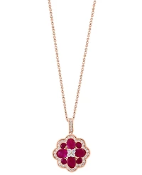 Effy Ruby (2-3/4 ct. t.w.) & Diamond (3/8 ct. t.w.) Flower Cluster 18" Pendant Necklace in 14k Rose Gold