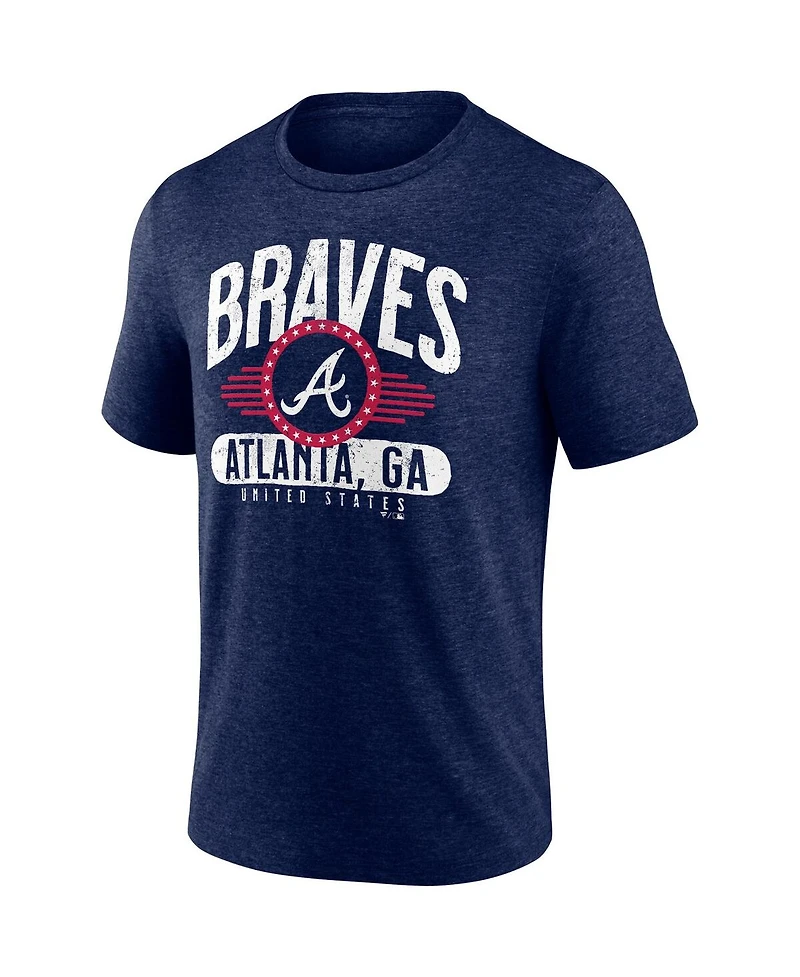 Men's Fanatics Heathered Navy Atlanta Braves Badge of Honor Tri-Blend T-shirt
