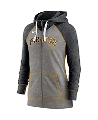 Women's Nike Heathered Charcoal and Heathered Black Pittsburgh Pirates Split Wordmark Gym Vintage-Like Raglan Slub Full-Zip Hoodie