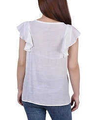 Petite Sleeveless Flutter Yoke Blouse