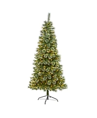 Wisconsin Slim Snow Tip Pine Artificial Christmas Tree with Lights, 84"