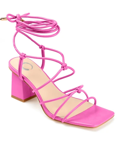 Journee Collection Women's Harpr Strappy Ankle Tie Block Heel Dress Sandals