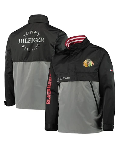 Men's Tommy Hilfiger Black, Gray Chicago Blackhawks Anorak Quarter-Zip Hoodie Jacket