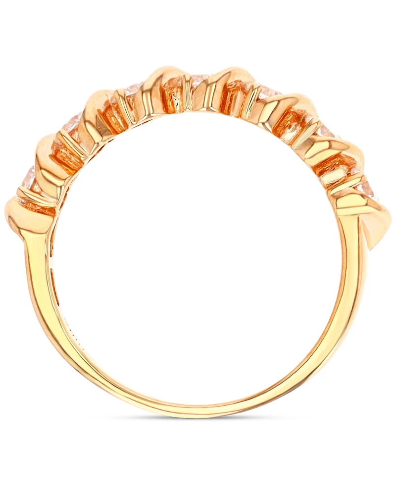 Cubic Zirconia Seven Stone S-Curve Ring 14k Gold-Plated Sterling Silver