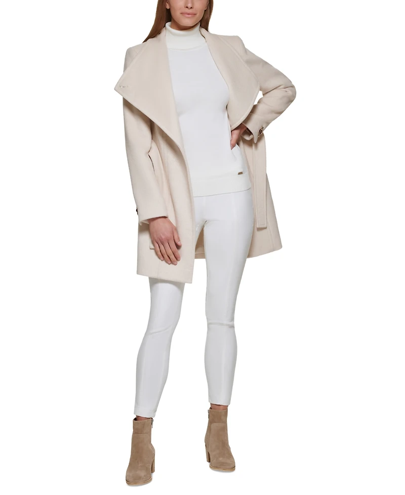 Calvin Klein Womens Asymmetrical Belted Wrap Coat, Created for Macys