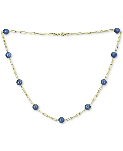 Green Jade Bead Paperclip Link Collar Necklace Gold-Plated Sterling Silver, 18" + 2" extender, (Also Onyx)